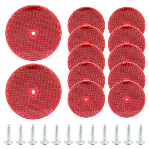 Image of 12 Pack Red Round Reflector | Front Reflector, With Mounting Screw, Safety Reflectors, For Driveway, Trailer, Posts