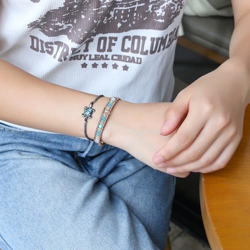 Image of KELITCH Turquoise Beaded Wrap Bracelets Bangle Handmade Charm Chain Strand Bracelet For Women