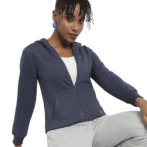 Image of PINACOLADA Women's Zip-Front Hoodie with Angled Open Pockets for Casual Wear | Hooded Neck | Long Sleeve | Zipper Closure | Cotton Sweatshirt Crafted with Comfort Fit for Everyday Wear