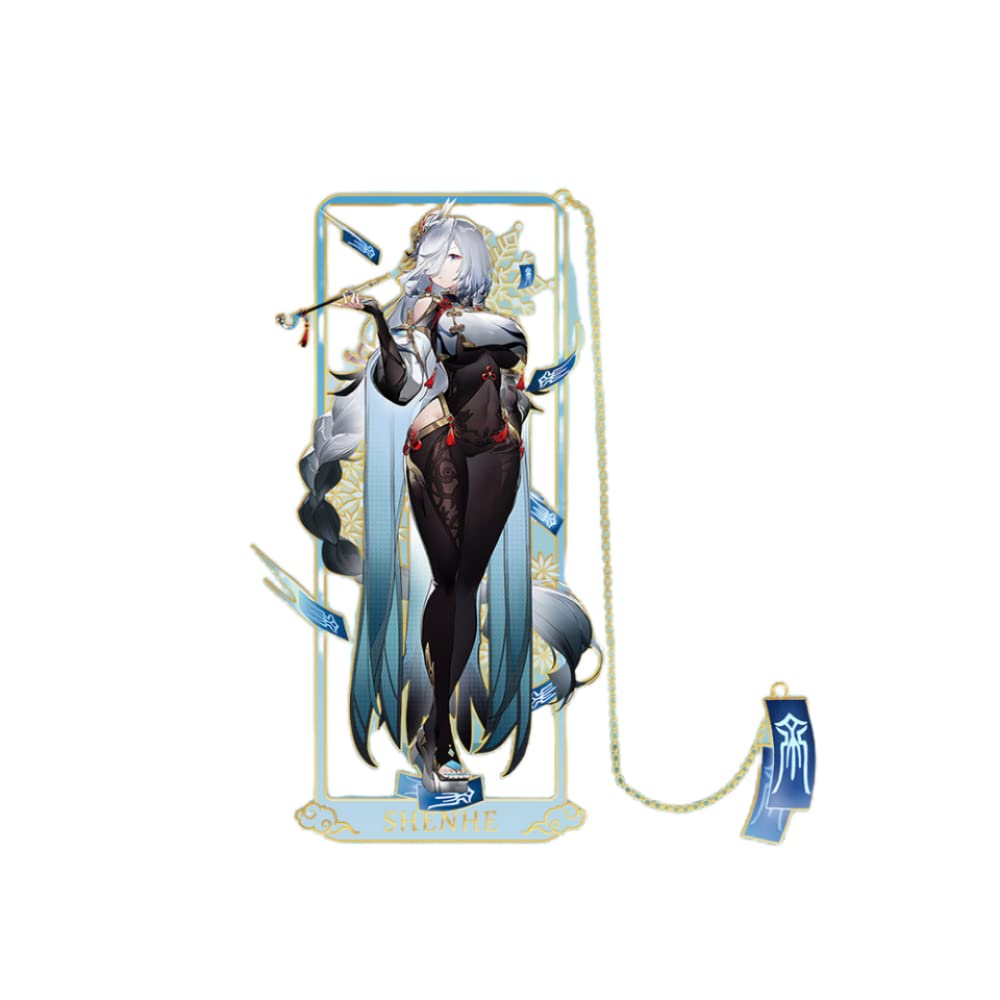 1PC Genshin Impact Figure Metal Bookmark Game Bookmark with Chain (shen'he)