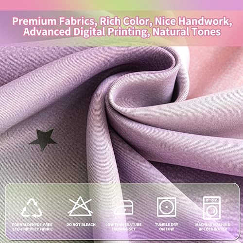 Image of Mix & Match Double Layer Laser-Cut Stars Gradient Blackout Curtains with Foil Print Sheer, 2 Panels Set for Bedroom, Nursery, Living Room - Lavender Green Pink, 34W x 95L