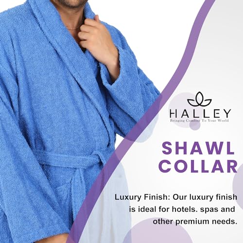 Image of HALLEY Luxury Bathrobe for Women & Men, Shawl Collar Spa Bath Robes Terry Cotton Ultra Soft Shower Robe with Pockets
