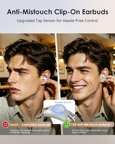 Image of King Lucky Clip-On Earbuds,Comfort Air Cushion Open Ear Earbuds Wireless Bluetooth 6.0 Multipoint, Open Ear Headphones with Mic,Anti-Mistouch,45H Playtime for Sports,Small Ears&Sleep (Silver)