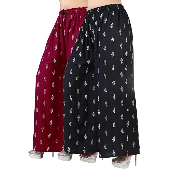 AALIT Printed Palazzo Pants for Women and Girls – Western Style Combo (Free Size, Waist 28-36 Inches) – Lightweight & Comfortable Trousers for Casual Wear-picture-39