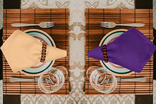 Image of Ruvanti Cloth Napkins Set of 12, 18x18 Napkins Cloth Washable, Soft, Durable, Absorbent, Cotton Blend. Table Dinner Napkins Cloth for Hotel, Lunch, Restaurant, Wedding Parties - Purple & Ivory Gold