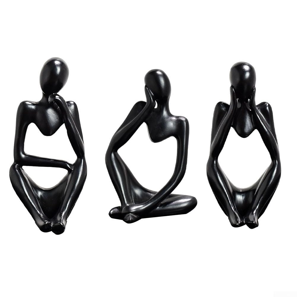 ChicBosomn Thinker Sculpture Ornament,Modern Home Decoration Sculptures Figurines For Abstract Figure Statue Nordic 6 * 5 * 13cm(3 Black Set)