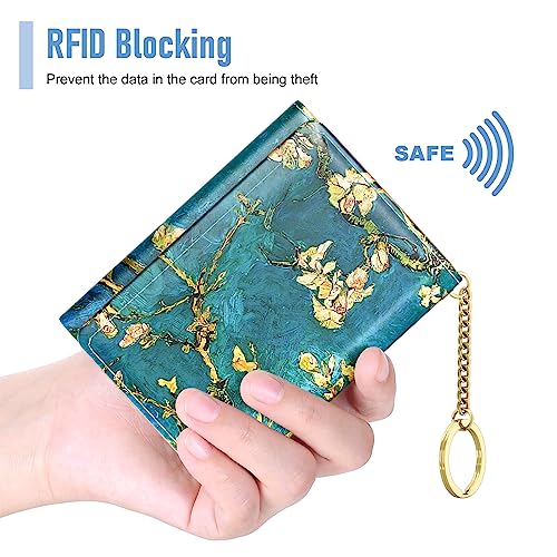 Image of Rouidr Womens Wallet, Small Slim RFID Card Wallets for Women, Cute Front Pocket Trifold Leather Card Organizer with 7 Slots & ID Window, Almond Tree