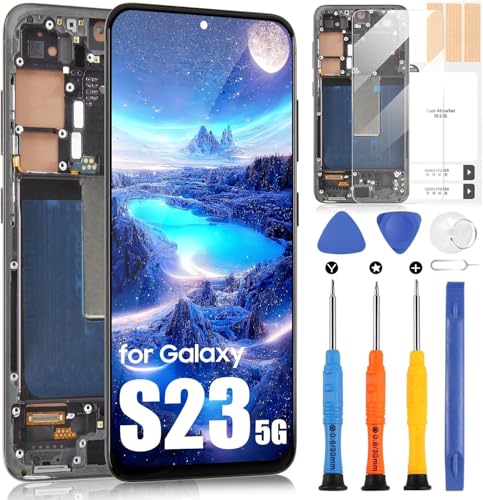(Versione US - Pantalla LCD para Samsung S23 5G LCD Display para Galaxy S23 5G S911U S911A S911W con marco táctil digitalizador Asamblea con reparación (no soporte huellas digitales)