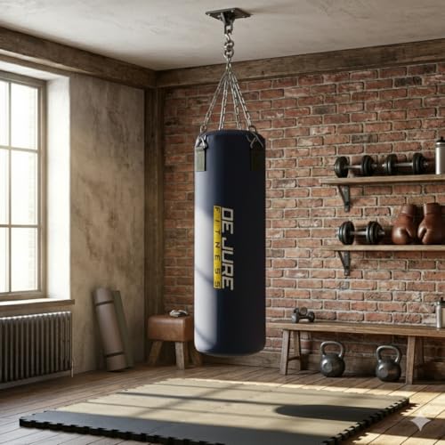 Image of De Jure Fitness Heavy Duty Unfilled Punching Bag with Rust-Proof Steel Hanging Chain | Durable Polyester Fabric | Boxing MMA, Kickboxing (Polyester-Unfilled Black, 2 Ft)