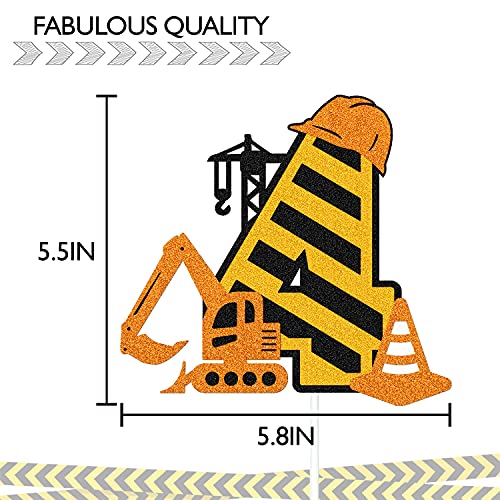 Construction 4Th Birthday Cake Topper For Kids Boy Girl Truck Excavator Forklift Dump Bulldozer Road Roller Engineering Themed Four Year Old Happy Birthday Party Supplies #TOP1
