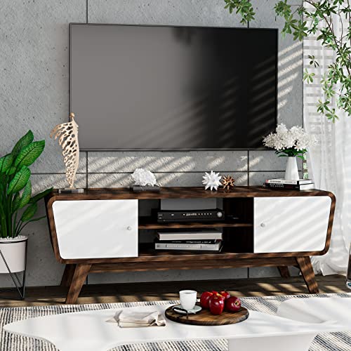 Tangkula Sliding Door Tv Stand For Tvs Up To 55 Inch, Media Console Table With Adjustable Shelf & 2 Storage Cabinets, Modern Entertainment Center, Wooden Tv Cabinet For Living Room (Walnut) #TOP1