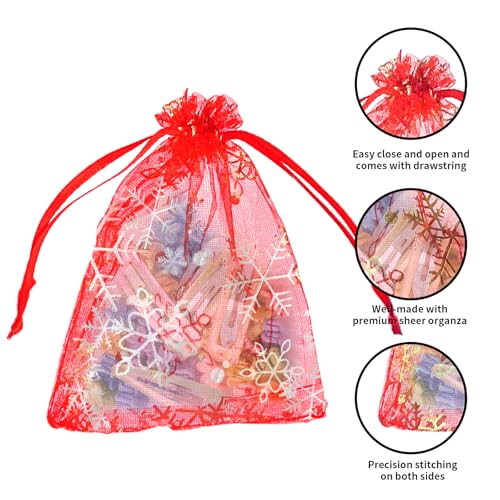 Image of YHJZ 50PCS Snowflake Organza Bags, 4x6 inches Small Christmas Gift Bags with Drawstring, Mesh Bags for Gift (Mixed Color)