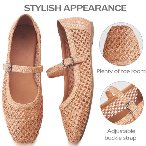 Knit Flats for Women Square Toe Ballet Flats with Strap, Washable Women Dressy Ballet Mary Jane Shoes for Work Office Casual Knit Slip On Shoes Low Heel2