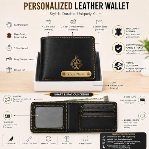 Image of Customized Wallet Combo Gift Set for Men | Faux Leather Wallet, Passport Cover & Keychain with Name & Charm | Personalized Gift for Birthday, Rakhi & Anniversary (Black wkps)