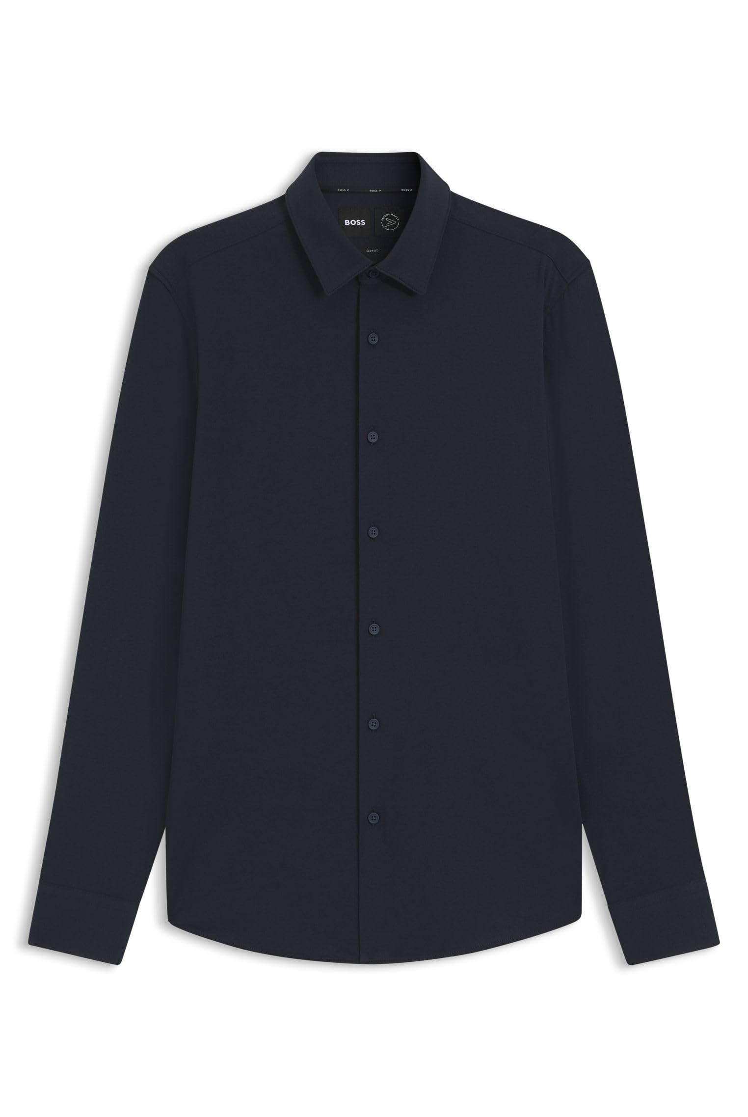 Boss Men's Dark Blue404 P-Hank-S-Kent-C1-222 Performance-Stretch Slim-Fit Shirt In Cotton-Blend Jersey