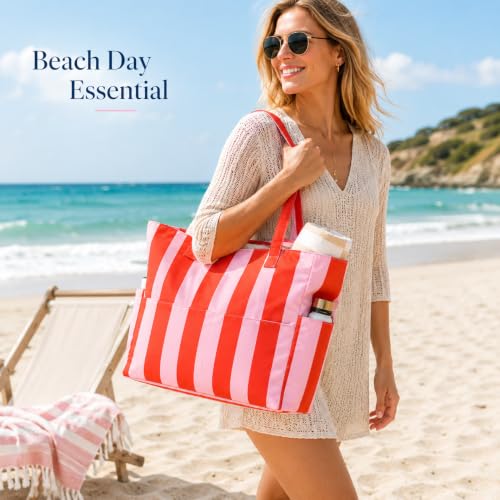 Image of LEDAOU Beach Bag Waterproof Sandproof Women Beach Tote Pool Bag with Zipper for Swim Gym Grocery Travel with Wet Pocket | Sandproof