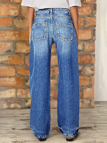 Flamingals Baggy Jeans for Women Mid Rise Straight Leg Stretchy Wash Casual Boyfriend Jeans Trendy3
