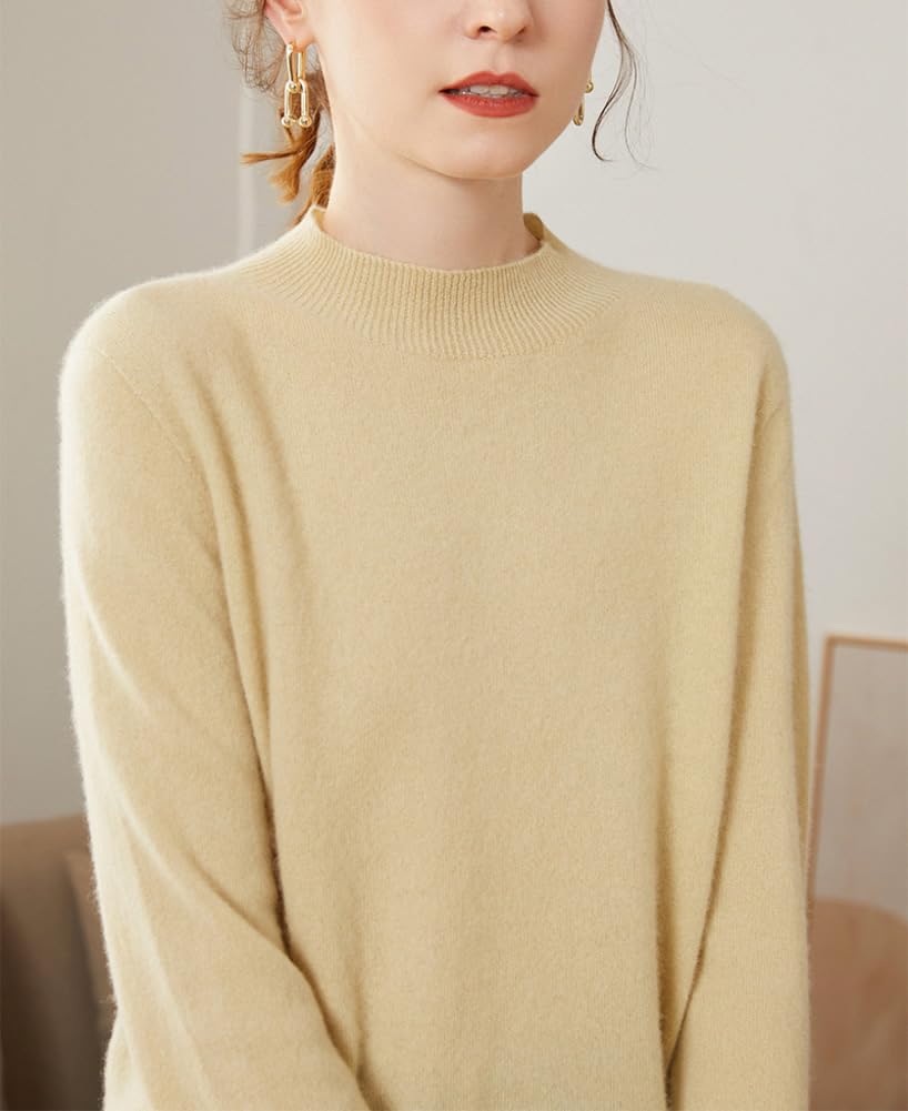 E-girl Maglione da donna 95% cashmere con colletto alto, a maniche lunghe, in lana di cashmere, tinta unita, rilassato sottile, YZL501