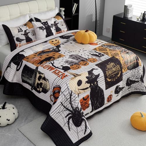 EVENHUG-Halloween-Theme-King-Size-Quilt-Bedding-Set-with-3-Pillow-Shams-Lightweight-Soft-Bedspread-Coverlet-Halloween-Holiday-Bed-Cover-for-Bedroom-Home-Decoration-4-Pieces EVENHUG Halloween Theme King Size Quilt Bedding Set with 3 Pillow Shams Lightweight Soft Bedspread Coverlet Halloween Holiday Bed Cover for Bedroom Home Decoration 4 Pieces