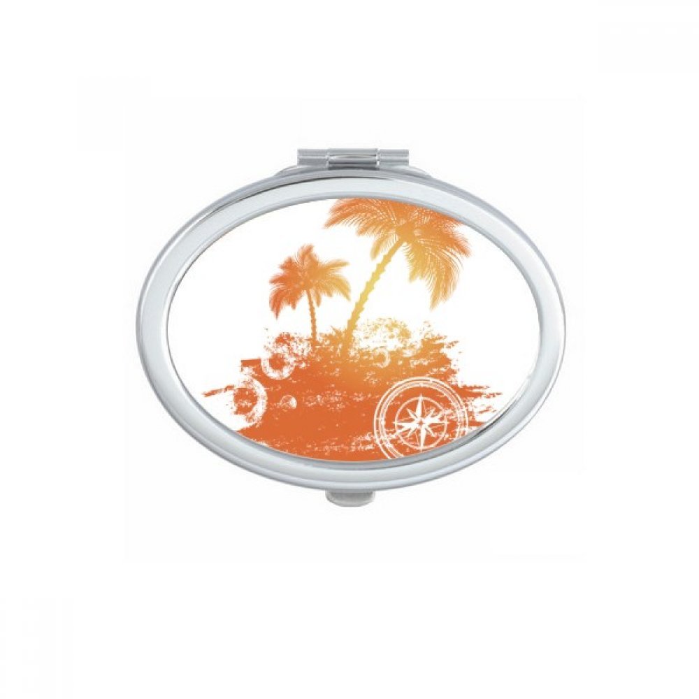 Miroir portable mignon illustration plage, le cadeau idéal de forme ovale pour elle