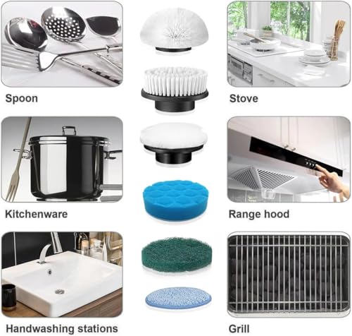 Image of Electric Spin Scrubber Replacement Heads 8 in 1 Cleaning Brush, for Electric Spin Scrubber of ANS-8051A /8050 Power Shower Scrubber,for Household and Heavy Oil Pollution Cleaning Black