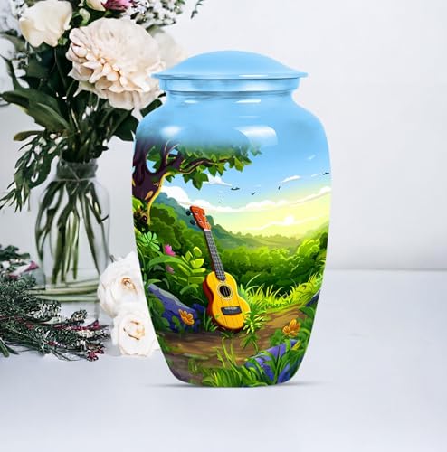 Image of Personalized Guitar - Decorative Urns - Cremation Urns for Burial - 10 Inch - Large with Velvet Bag - Human Remains Urn - Funeral Ash Urns Large - Burial Urns - Memorial Urns for Mom & Dad