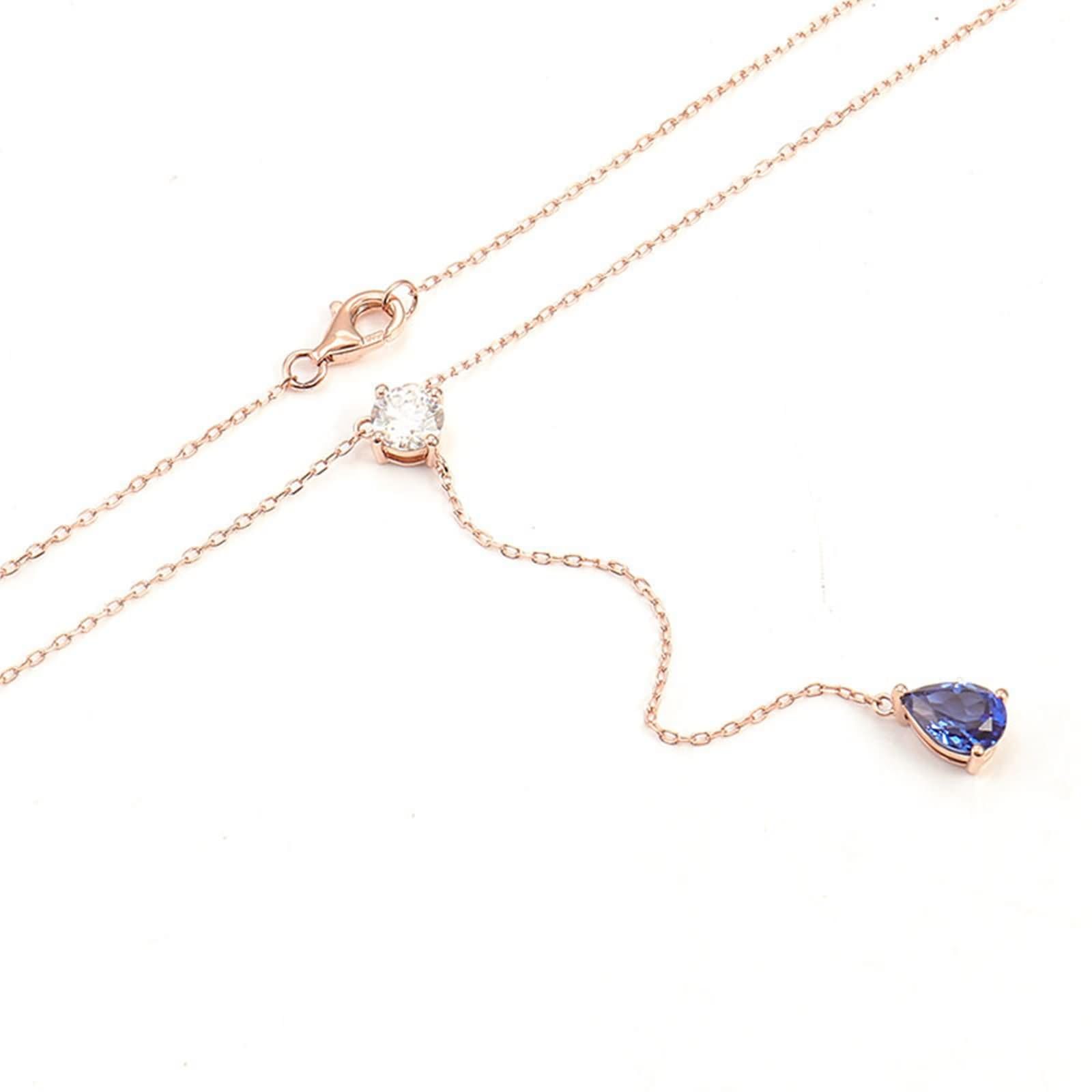 Colgante Oro Amarillo Mujer 9 Kilates,Collar Forma Y con Gota de Agua Zafiro Creado Colgantes Collar para Mujer de Oro