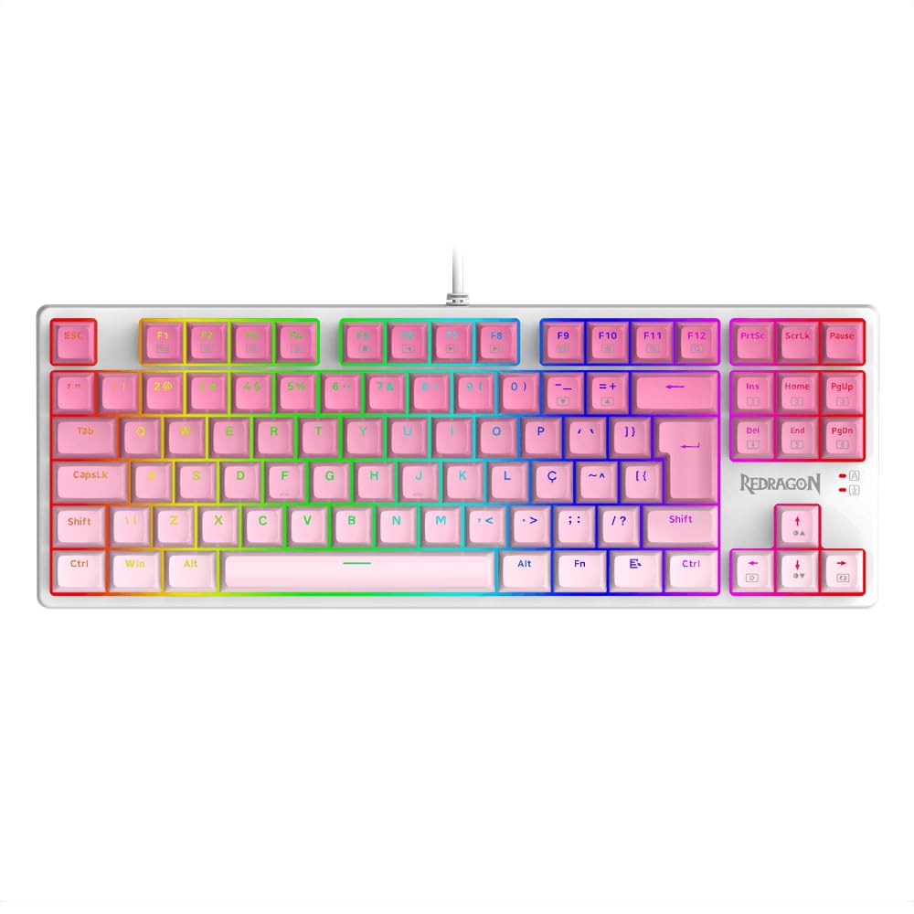 TECLADO GAMER REDRAGON DAKSA BRANCO E ROSA RGB COM SWITCH MARROM MODELO K576GP-RGB (PT-BROWN)