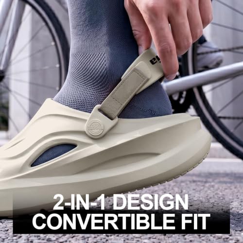 YASSIA Cloud Clogs for Men Women – Lightweight EVA Thick Sole Slip On Slides with Adjustable Strap, Non-Slip Wave Shape Breathable Beach Sandals for Shower, Driving, Casual (Sand W7.5/M6.5 — view 6