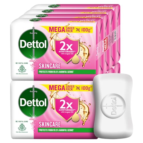 Image of Dettol Skincare Moisturizing Beauty Bathing Soap Bar with Argan Oil- 100gm, Pack of 8 | Softer Skin, (800gm)