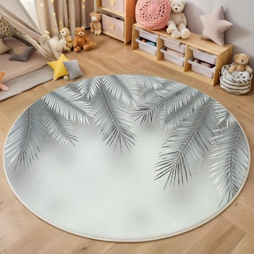 Tapis rond moderne pour salon et cuisine au style palmier gris - 4