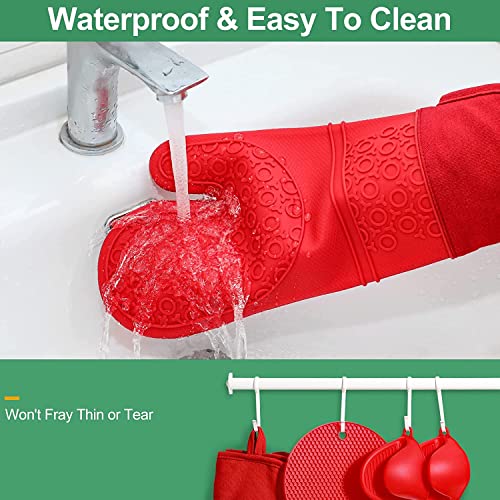 Quwin Oven Mitts Set, Heat Resistant With Mini Oven Gloves And Hot Pads Potholders, Non-Slip Food Grade Long Oven Mitts For Kitchen Baking Cooking (6-Piece Set- Red) #TOP5