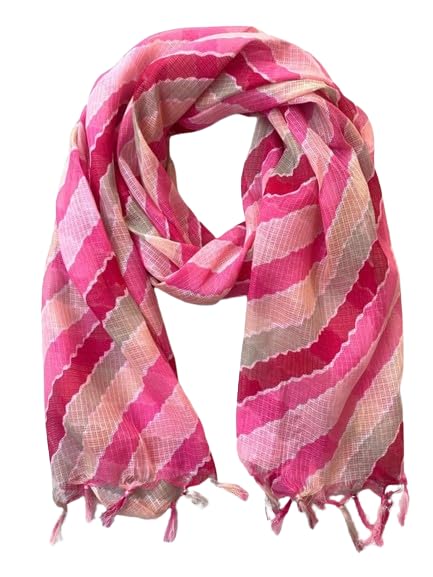 akshadeep Women's Cotton Blend Abstrat Pattern Scarf | Ready to Wear | Women’s cotton printed dupatta with tassels -AM Kota-Pink-laheriya-picture-22