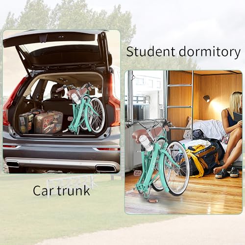 Image of 24 /26 Inch Folding Beach Cruiser Bike for Women, 7-Speed Foldable Bicycle with Basket & Cup Holder, Adult Commuter Bike with Adjustable Seat, Dual V-Brake System