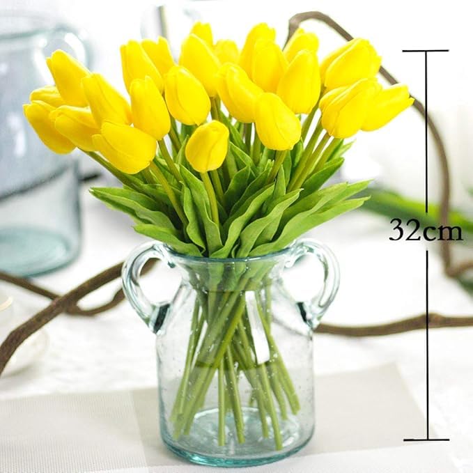 Image of CosaCentrum Beautiful Decorative Artificial Tulip Flower Bunches for Home decor (Yellow, Pack of 5)