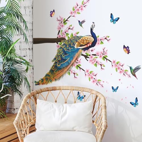 Vinilos decorativos con flores y pavo real rosa miniatura 5