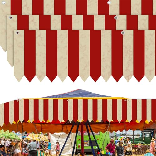 SmoothNovelty 3 Pcs Creepy Carnival Tent Circus Carnival Hanging Decorations Banner Red White Striped Party Supplies for Halloween Theme Celebration, 9.84 x 78.74 In