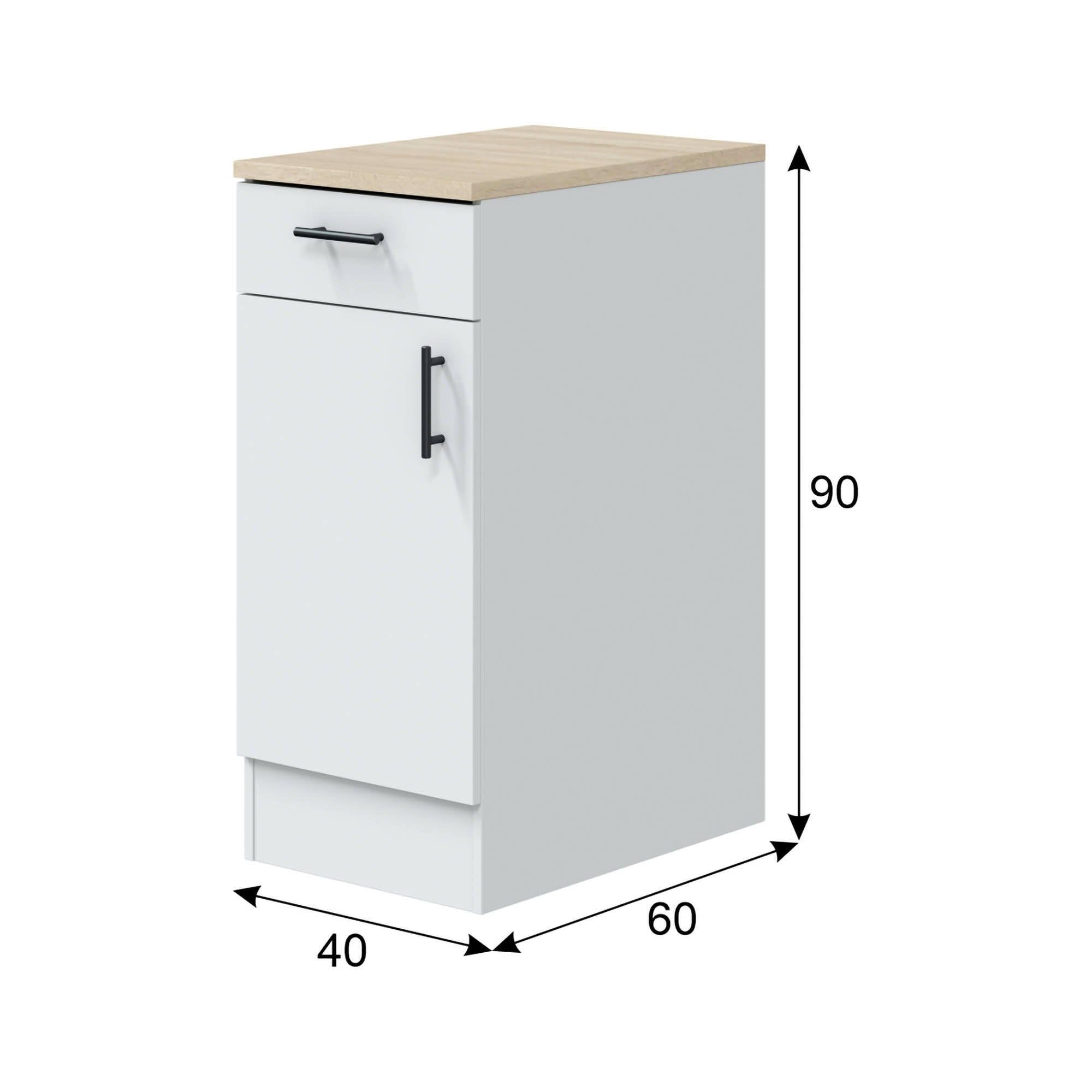 Mobile 1 anta con cassetto Casnigo, Mobile contenitore misto, Base cucina con anta e cassetto, Modulo multiuso, 40x60 h90 cm, Bianco e Rovere