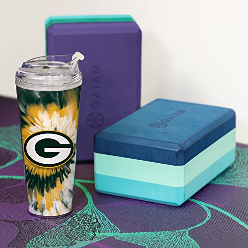 Image of Rico Industries NFL Football Glitter 24oz Acrylic Glitter Tumbler with Hinged Lid, Officially Licensed Double Wall Tumbler with Straw