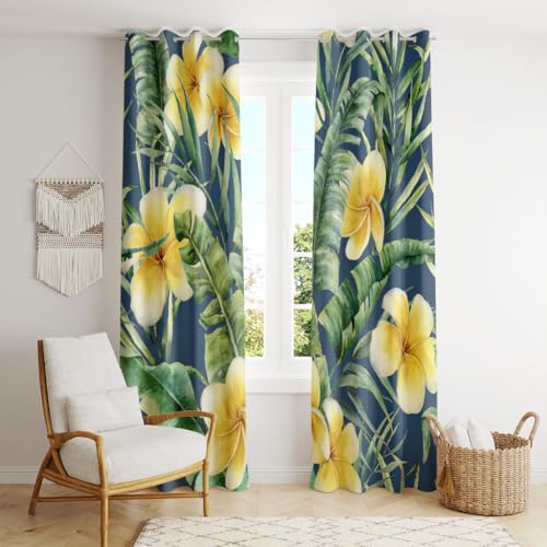 NIBAINLO �Ռ��J�[�e�� 2���g,���ʉ� �o�i�i�̗t�ƃv�������A�̗� �M�т̉� �h�� �f�M �ۉ� �h���J�[�e�� �Q���p ���r���O�p �􂦂� �J�[�e�� ������� �Ԏd�؂� ����ډB�� �ȃG�l ����J�[�e��, ��100cm×��110cm, 2���Z�b�g