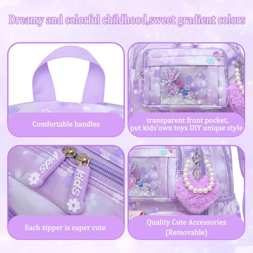 Lovely Girls Backpack School Bag for Students Kids Book Bag with Multiple Pockets Splash-proof Children's Backpack（17inch Set Purple） by Alrisg - Used condition - Image 6