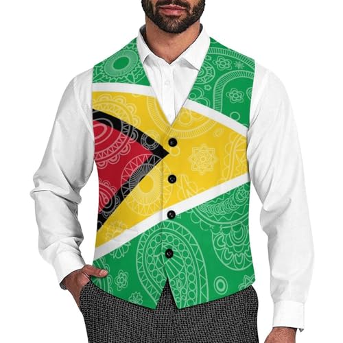Guyana Flag Paisley Pattern Novelty Men's Suit Vest Casual Formal Dress Vests Business Waistcoat