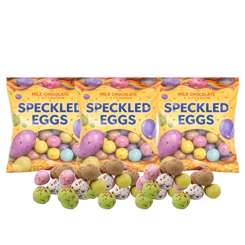 Chocolate Mini Eggs 285g - Pack of 3 Speckled Chocolate Eggs Hard Shell Easter Hunt Treats - Kids Easter Egg - For Easter Parties & Celebrations - Schools Egg Hunt
