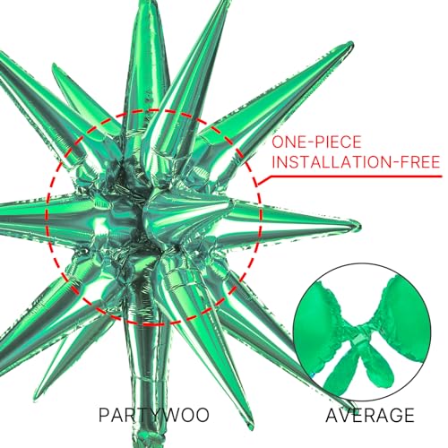 Image of PartyWoo Green Star Foil Balloons 10pcs Different Sizes Pack of 42 27 22 Inch Explosion Spike Mylar Balloons for Birthday Baby Shower Graduation Woodland Dinosaur Jungle Theme Party Decorations