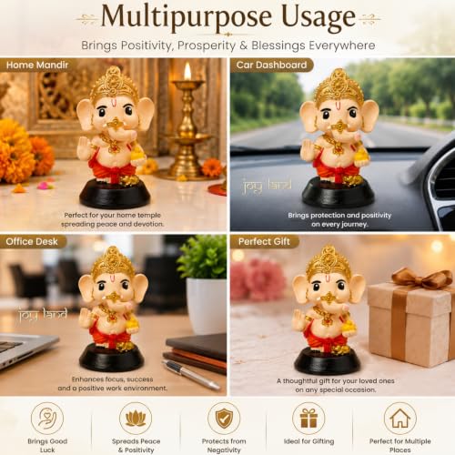 Image of JOY LAND Bal Ganesha Idol for Car Dashboard, Home Mandir & Office - 4 Inch