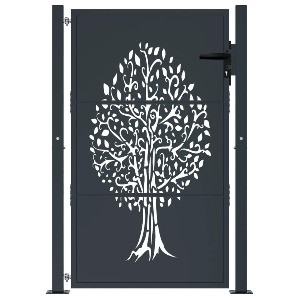 vidaXL Cancello Giardino Antracite 100x125 cm in Acciaio Design Albero, cancello, cancello in Acciaio, cancello da Esterno, cancello di Sicurezza