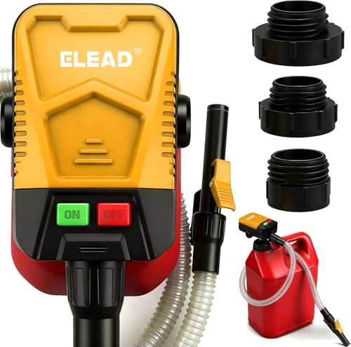 Battery-Powered Fuel Transfer Pump - 3.2 GPM No Spill Portable Gas Can siphon Pump with 3 Adapters, Extra Long Hose, Yellow Fuel Pump for Oil, Diesel, Gasoline (Batteries Not Included)