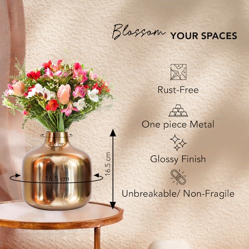 Image of Nostrae by Ekhasa Unbreakable Metallic Copper Flower Vase for Home Decor | Aesthetic Flower Vase Gift for Wedding, Housewarming | Decorative Metal Vase for Living Room, Dining Table, Office