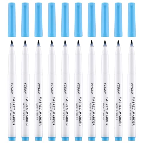 YISAN 10 Pack Washable Fabric Markers,Erasable Blue Sewing Marking Pens for Quilting, Tailoring, Embroidery and Crafts,Water Soluble Fabric Marker Set,70597