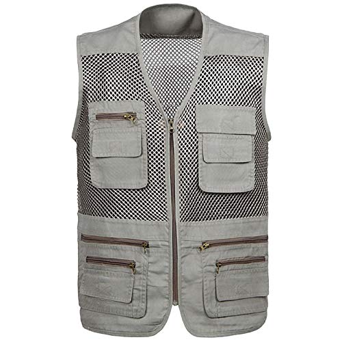 Flygo Men's Mesh Fishing Vest Outdoor Multi-Pocket Photagraphy Journalist's Vest (Beige, Small)